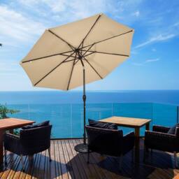 Costway 3M Garden Parasol 24 Solar Power LED Lights Patio Umbrella with Tilt & Crank Handle Beige - thumbnail 2