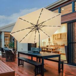 Costway 3M Garden Parasol 24 Solar Power LED Lights Patio Umbrella with Tilt & Crank Handle Beige - thumbnail 6