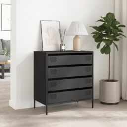 Berkfield Home Sideboard¬†Black 68x39x73.5 cm Cold-rolled Steel in Black - thumbnail 3