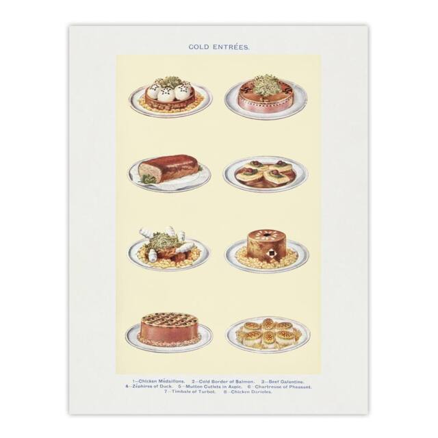 "Artery8 Cold Entree Dishes Kitchen Decor Mrs Beeton Wall Art Poster Print in Yellow - Size: W12"" x H16""" - image 1