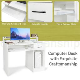 Costway Wooden Computer Desk W/ Keyboard Tray Writing Workstation Vanity Table in White - thumbnail 6