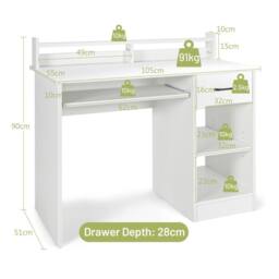 Costway Wooden Computer Desk W/ Keyboard Tray Writing Workstation Vanity Table in White - thumbnail 2