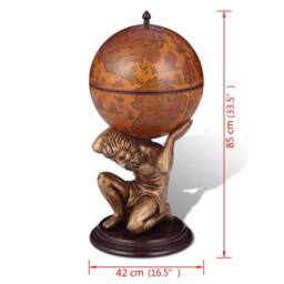 Berkfield Home Globe Bar Wine Stand Atlas Design 42x42x85 cm in Brown - Size: 42 x 42 x 85 cm - thumbnail 7