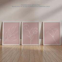 Wee Blue Coo Pack of 4 Minimalist Wildflower Outline Cream on Pastel Pink Simple Floral Unframed Wall Art Living Room Prints Set in Pale Pink - thumbnail 6