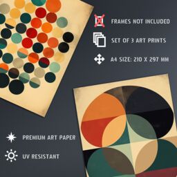 Artery8 Wall Art Print Set of 3 Bauhaus Mid Century Modern Abstract Geometric Concentric Circles Aesthetic Living Room Poster s Pack - Size: A4 - thumbnail 4
