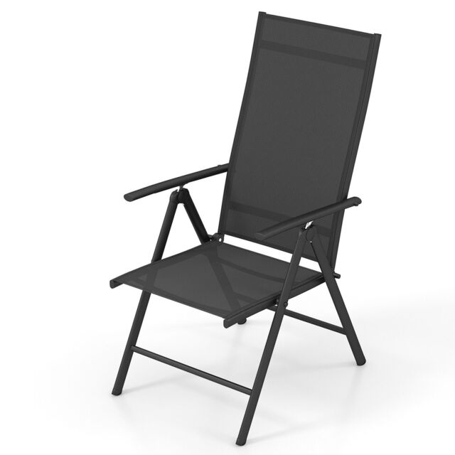 Gymax 1 PCS Patio Folding Dining Chairs Adjustable Outdoor Reclining Chairs in Black - image 1
