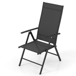 Gymax 1 PCS Patio Folding Dining Chairs Adjustable Outdoor Reclining Chairs in Black - thumbnail 1