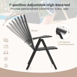 Gymax 1 PCS Patio Folding Dining Chairs Adjustable Outdoor Reclining Chairs in Black - thumbnail 4