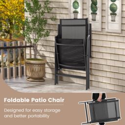 Gymax 1 PCS Patio Folding Dining Chairs Adjustable Outdoor Reclining Chairs in Black - thumbnail 5