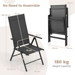 Gymax 1 PCS Patio Folding Dining Chairs Adjustable Outdoor Reclining Chairs in Black - thumbnail 2