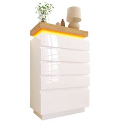 Matteo Chest of Drawers, High-gloss Sideboard Cabinet, 115 x 73 x 39 cm in White - thumbnail 9