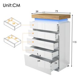 Matteo Chest of Drawers, High-gloss Sideboard Cabinet, 115 x 73 x 39 cm in White - thumbnail 2
