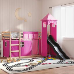 Berkfield Home Bunk Bed without Mattress with Slide & Curtains Pink 80x200 cm