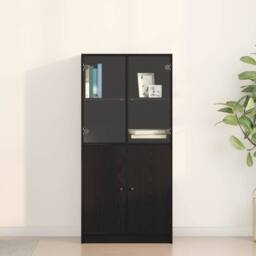 Berkfield Home Highboard with Doors Black Oak 68x37x142 cm Engineered Wood - Size: 68 x 37 x 142 cm - thumbnail 2