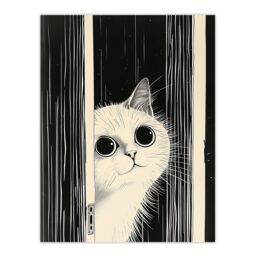 "Artery8 Cute Kitty Black White Cat Lover Pet Painting Wall Art Print - Size: W12"" x H16""" - thumbnail 1