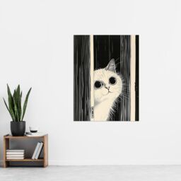 "Artery8 Cute Kitty Black White Cat Lover Pet Painting Wall Art Print - Size: W12"" x H16""" - thumbnail 4