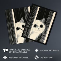 "Artery8 Cute Kitty Black White Cat Lover Pet Painting Wall Art Print - Size: W12"" x H16""" - thumbnail 2