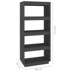 Berkfield Home Book Cabinet/Room Divider Grey 60x35x135 cm Solid Pinewood - Size: 60 x 35 x 135 cm - thumbnail 8