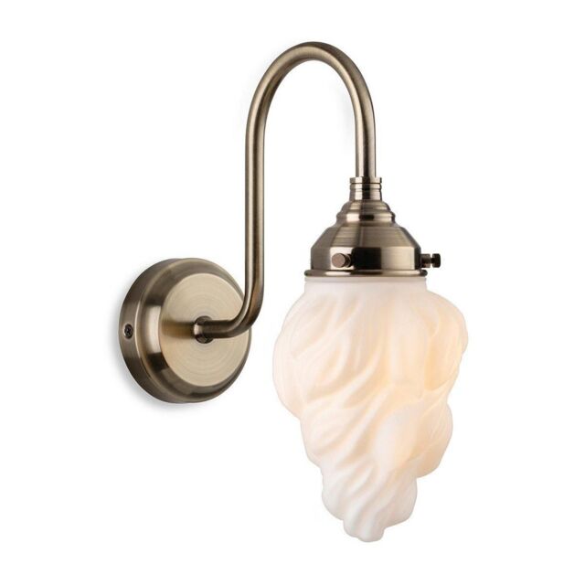 Netlighting Flame Wall Light Antique Brass with White Glass IP44 in Gold