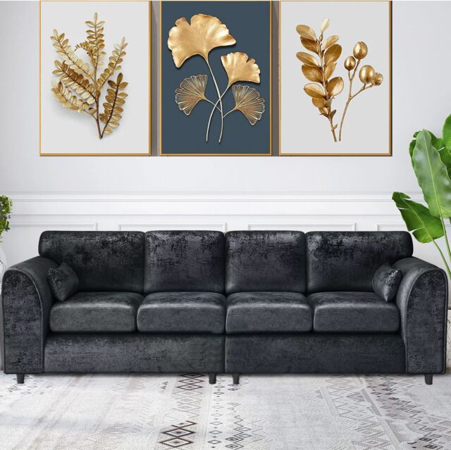 Snugg Furniture UK Limited (Full Back) Aurora Crushed Velvet 4 Seater 2 Corner Sofa in Black - image 1