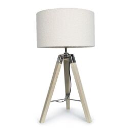 ValueLights Clipper Light Wood Tripod Table Lamp Light with Boucle Shade in Cream - Size: 35 cm diameter x 21 cm high - thumbnail 2