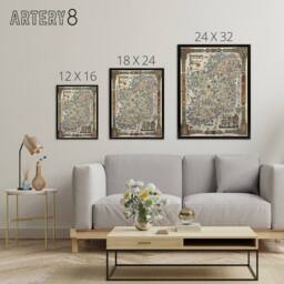 "Artery8 Map Color Text 1936 Story Ireland Framed Canvas Wall Art Print - Size: W12"" x H16""" - thumbnail 4