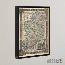 "Artery8 Map Color Text 1936 Story Ireland Framed Canvas Wall Art Print - Size: W12"" x H16""" - thumbnail 2