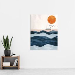 "Artery8 Ocean Liner Ship With Seagulls Over Sea Waves Wall Art Print in Blue - Size: W18"" x H24""" - thumbnail 4