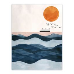 "Artery8 Ocean Liner Ship With Seagulls Over Sea Waves Wall Art Print in Blue - Size: W18"" x H24""" - thumbnail 1