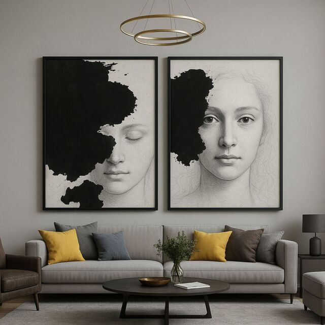 Mafett Large Framed Canvas Wall Art Modern Abstract Beige Gold Circle Design in Black - Size: A4 - image 1