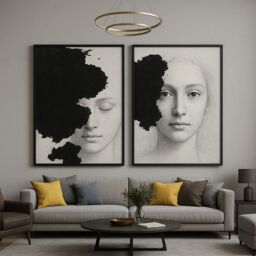 Mafett Large Beige Abstract Canvas Wall Art Neutral Modern Print in Black - Size: A1
