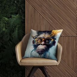 Warren Reed - Designer Monkey With Glasses Splashart Outdoor Cushion in Blue - Size: 60 cm x 60 cm - thumbnail 2