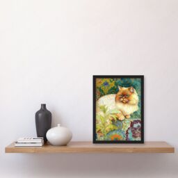 Artery8 Orange Persian Cat William Morris Inspired Floral Pattern Colourful Modern Illustration Artwork Framed Wall Art Print A4 in Black - thumbnail 2