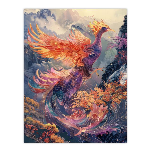 "Artery8 Wall Art Print Magical Phoenix Colourful Fantasy Concept Art Poster - Size: W12"" x H16""" - image 1