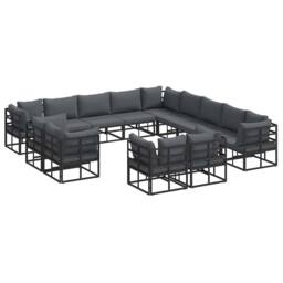 Berkfield Home Garden Sofa Set 13 pcs Black 353 x 353 x 71 cm Aluminium - thumbnail 3