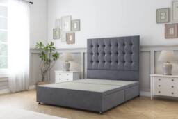 "Comfort Beds Savannah Plush Divan Base 2 Drawers - 26"" Headboard in Dark Grey - Size: Small Single" - thumbnail 2