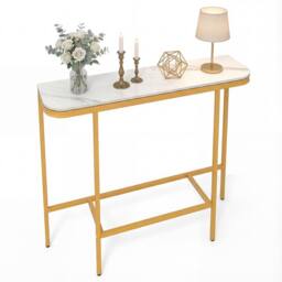 Costway Entryway Table Modern Hallway Sofa Console Table w/ Faux Marble Top in White - thumbnail 1