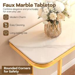 Costway Entryway Table Modern Hallway Sofa Console Table w/ Faux Marble Top in White - thumbnail 3