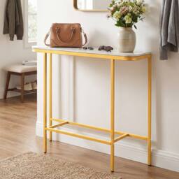 Costway Entryway Table Modern Hallway Sofa Console Table w/ Faux Marble Top in White - thumbnail 7