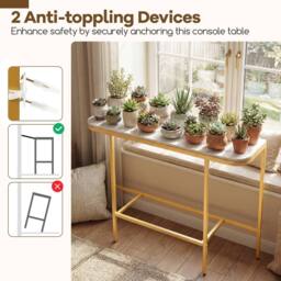 Costway Entryway Table Modern Hallway Sofa Console Table w/ Faux Marble Top in White - thumbnail 5