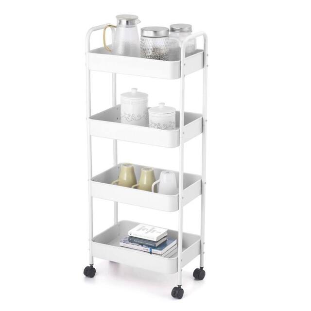EONLION 4 Tier Shelf Plastic Slim Storage Trolley Cart Castor in White - image 1