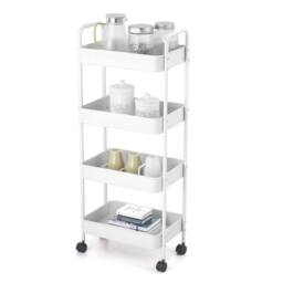 EONLION 4 Tier Shelf Plastic Slim Storage Trolley Cart Castor in White - thumbnail 1