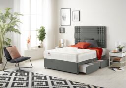Somnior Flexby Sprung Memory Foam 2 Drawer Divan Bed with Upholstered Headboard Linen Fabric in Dark Grey - Size: Small Single - thumbnail 2
