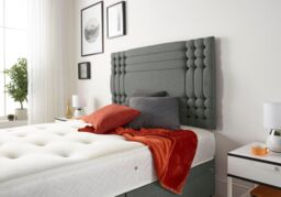 Somnior Flexby Sprung Memory Foam 2 Drawer Divan Bed with Upholstered Headboard Linen Fabric in Dark Grey - Size: Small Single - thumbnail 3