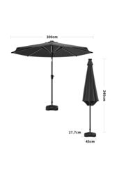 Living and Home Large Solar Powered LED Patio Umbrella for Outdoor Garden Patio with Base in Dark Grey - thumbnail 6
