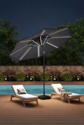 Living and Home Large Solar Powered LED Patio Umbrella for Outdoor Garden Patio with Base in Dark Grey - thumbnail 1