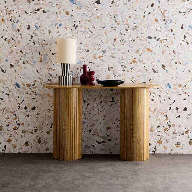 sweeek Scandinavian oval console with grooved wooden effect in Beige - image 1