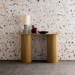 sweeek Scandinavian oval console with grooved wooden effect in Beige - thumbnail 1