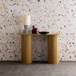 sweeek Scandinavian oval console with grooved wooden effect in Beige - thumbnail 3