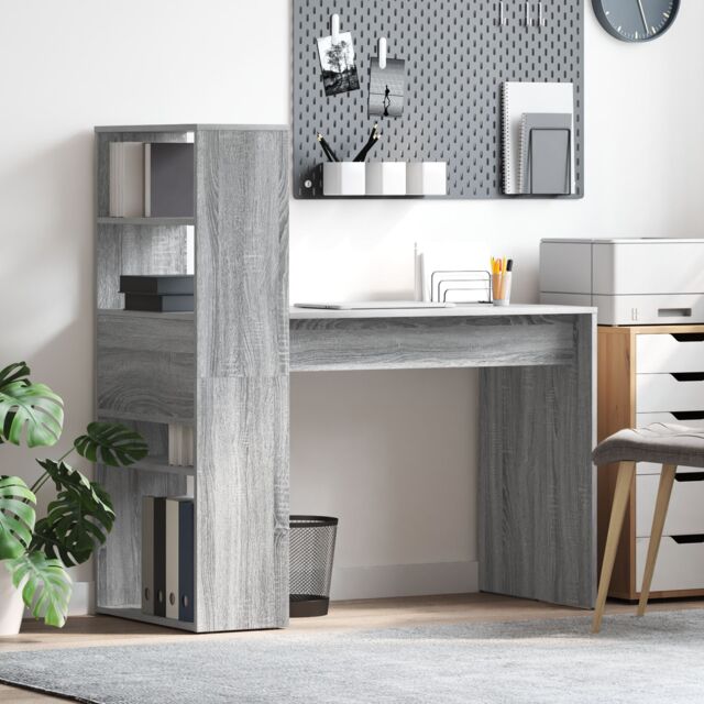Berkfield Home Desk with Storage Grey Sonoma 113x54x120 cm Engineered Wood - Size: 113 x 54 x 120 cm - image 1